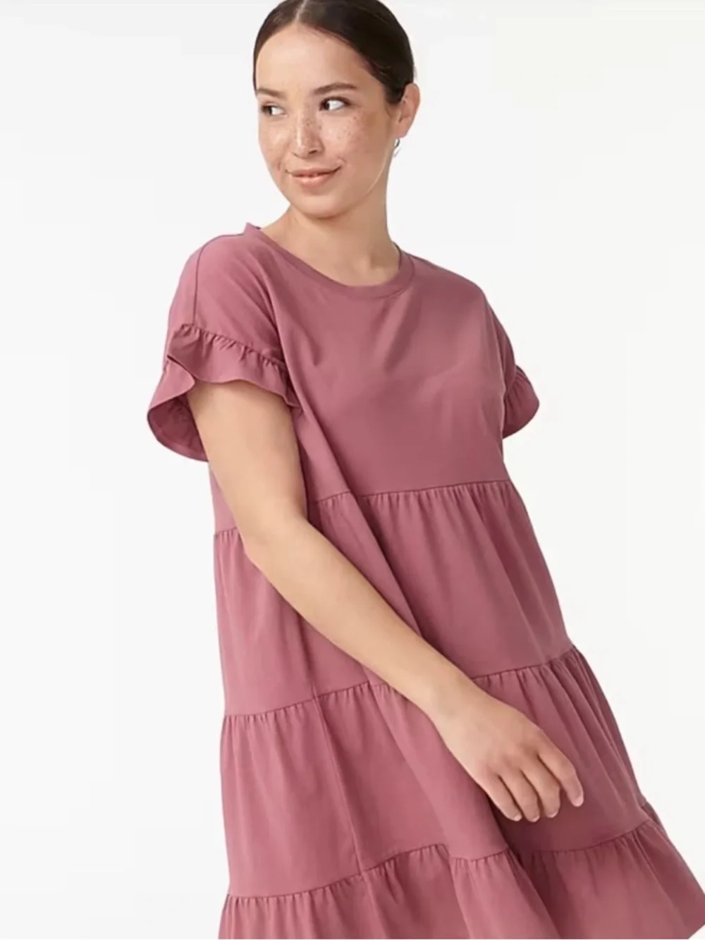 J. Crew Rose Pink Ruffle Sleeve Tiered Tee Dress - Picture 1 of 6